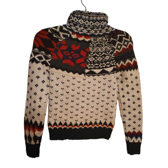 Polo Ralph Lauren XXS Patchwork Sweater Fair Isle Whipstitch Cotton Alpaca Women - Picture 4 of 5